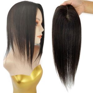 Toppers 9x14cm PU Skin Base Base Silk Podstawa Dziewicze Chińskie Human Hair Hair Top Top 4D Fringe Bangs Hairbice, aby ukryć łysy biały