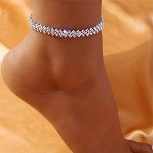 Shining Cubic Zirconia Chain Anklet for Women Fashion Silver Color Ankel Armband Barefoot Sandals Foot Jewelry 240321