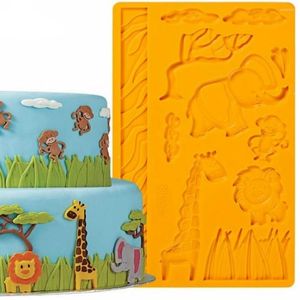 Bakning mögel baksida diy 3d fondant silikon mögel djur giraff elefant apa lejon tårta dekorera verktyg gummi pasta