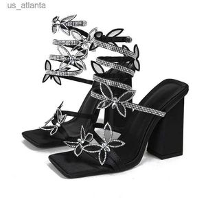 Dress Shoes New Design Butterfly-knot Ankle Strap Sandals Women Crystal Narrow Band Pumps Elegant Banquet Party High Heels H240403D186