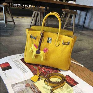 Designer Genuine Leather Bk Handbag French Early Spring Lemon Yellow Pure Leather Platinum Bag Womens Soft Single Shoulder
