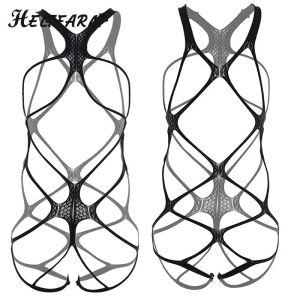 1PCS Bodysuit gay de lingerie sexy machos machos mamas de malha grande malha de dormir uniforme sexual