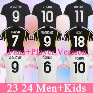 22 23 24 Fãs Jogador de futebol Jerseys Home Away Milik Di Maria Vlahovic Kean Pogba Chiesa McKennie Locatelli Jersey de futebol 2023 2024 Kits Men and Kids Unifor Juventus