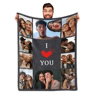 Ich liebe dich benutzerdefinierte Bilddecke mit Worten Collage Customized Decken Geburtstag Souvenir Geschenke Personalisierte Wurfdecke 240318