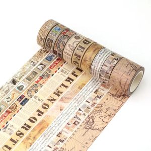 Ny 1 st 10m dekorativ vintage Kraft -skript Newspapers Stampar MAP MASKING WASHI TAPE ADHESIVE Söt Journal Stationery