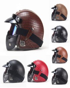 Vintage Style PU Leather Helmets 34 Motorcycle Bike Helmet Open Face Goggle Mask3248468