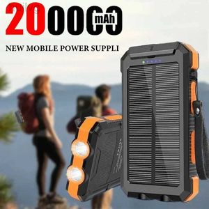 Cell Phone Power Banks 200Ah Large Capacity Outdoor Power Bank Fast Charging External Battery 2USB Solar Power Bank Flashlight for iPhone Huawei 2443