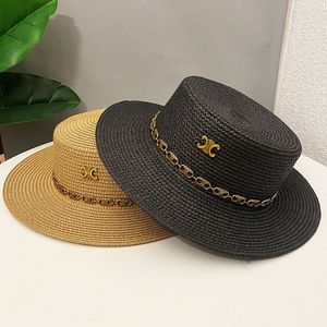 여름 여자 디자이너 밀짚 모자를위한 남자 패션 비치 모자 유니탄 잔디 끈 끈 끈 짜기 패션 플랫 버킷 모자 Sunhat