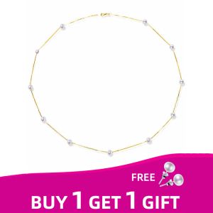 Schmuck XF800 Gelbgold natürliches Süßwasserperlen Halskette Fein Schmuck beste Hochzeitsgeschenk Brautperlenketten Halskette XFX233