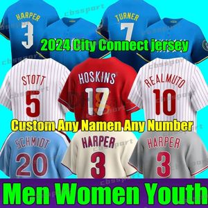 Niestandardowe S-4xl 2024 Connect Philly Baseball Jersey męs Młodzież Bryce Harpe Trea Turner Rhys Hoskins Philadelphia JT Realmuto Schwarber Kyle Schwarber