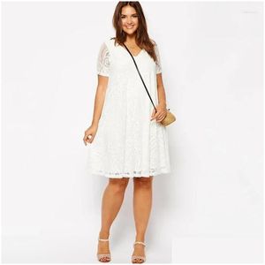 Plus -Size -Kleider Sommer Elegante Spitzenkleid Frauen Kurzschlärm Lose lässig Swing Knie Länge für jeden OCN 6xl 7xl 8xl Drop Lieferung AP DHJTV