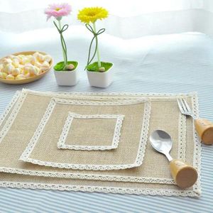 Party Decoration 5pcs/lot Natural Jute Lace Pastoral Table Mat Cutlery For Wedding Family Dining Living Room Restaurant Decorations
