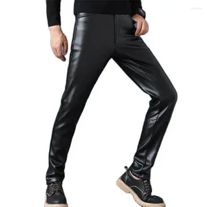 Men's Pants Male Thick Skinny Pu Pantalons Capris Man Leather Velvet Slim Trousers Warm Mid Elastic Motorcycle Pant