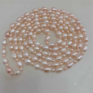 Design naturale lungo 4-9 mm rosa riso collana perla d'acqua dolce per olette da 160 cm Catena di magli