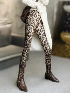 Calças femininas Velvet Leggings for Outerwear 2024 Milk Seda alta cintura elástica fina de leopardo ioga cortada