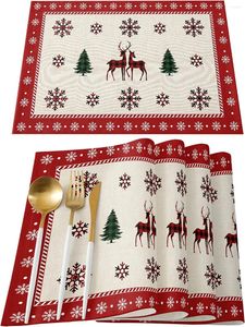 Tischmatten Weihnachts -Placemat -Set von 4 Rentier Weihnachtsbaum zum Essen Schneeflocken Frohe Polyester Matte