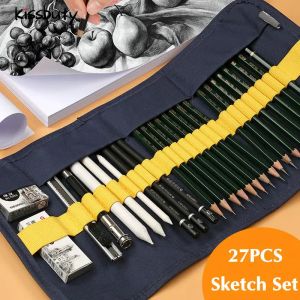 Lápis 27pcs Profissão esboço Conjunto de lápis Ferramentas de desenho de pintura para iniciantes Os alunos com materiais de arte pintando suprimentos de papelaria adultos