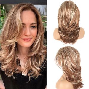 Wigs HAIRJOY Synthetic Hair Long Blonde Layered Wigs for Women Wavy with Highlight Heat Resistant Fiber