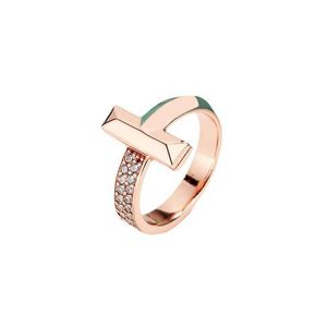 Brand charme versão alta tff pura prata rosa rosa em forma de t em forma de T Full Diamond Wide Edition Anel de ornamento empilhado Casal indicador de dedo com logotipo