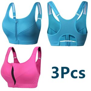 3pcs/set esportes brap top top women sportswear bras fitness zipper roupas íntimas executando sutiãs à prova de choque 5xl plus size 240321