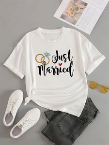 Ring Married Letter Print Tshirt Casual Short Sleeve Crew Neck Top Womens Clothing women clothing 240403