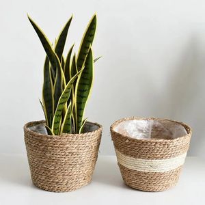 new 2024 Nordic Handmade Straw Storage Basket Indoor Outdoor Flower Pot Plant Container Home Living Room Bedroom Decoration 1. straw storage