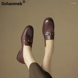 Casual Shoes Ochanmeb Natural äkta läder loafers kvinnors metall spänne slip-on kausal komfort lätt promenad lägenheter loafer damer 2024