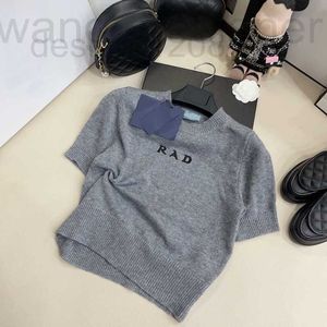 Women's Knits & Tees designer Designer Grey short knit shirt collar jacquard pullover top with reduced age 23 small figure slimming T-shirt sleeves CQ9T 07PN