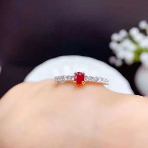 Ringar Simple 925 Silver Ruby Ring for Engagement 3 MM * 4mm vs Grade Natural Ruby Silver Ring Sterling Silver Ruby SMEEEXHY GIRCE