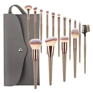 15Pcs Champagne Gold Makeup Brush Set Loose Powder Eyebrow Full 240403