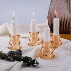 Kerzenhalter Retro Glass Candlestick Transparent Braun Stick Halter Hochzeit Bankett Esstischständer Ornamente Dekorationen