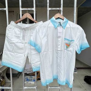 メンズTシャツリアル写真カジュアルハワイアンシャツセットパームツリーサンセットプリントファッションエディションビーチショートスリーブメンズウェアJ240402