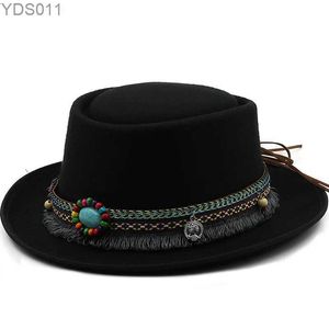 Breda randen hattar hink klassisk ull mjuk filt fläsk paj hatt fedora mens vinter krökt yq240403