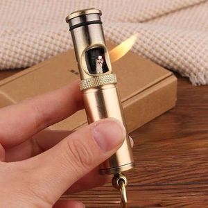 Metal Retro Creative Personality Torch Lighter Grinding Wheel Flint Brass Kerosene Oil Pipe Cigarette Accessories Men's Gadgets