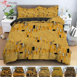 Bettwäsche -Sets Klimt Style Duvet Cover mit Kissenbezug abstrakter geometrische leuchtend gelbe Farben Print Polyster Quilt Set