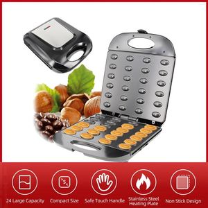 Baking Moulds Electric Walnut Cake Maker 1400W 24pcs Capacity Automatic Mini Nut Waffle Bread Machine Non Stick Double Sided Heating Toaster