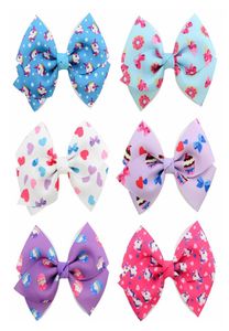6pcsLot 4inch Unicorn Cake Heart Donut Print Grosgrain Ribbon Bow With Clip For Kids Floral Bows Girls Hair Accessories 8657426375