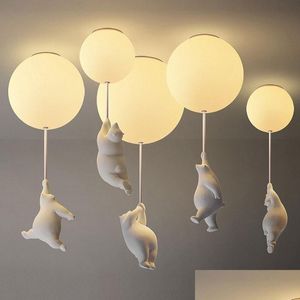 Luzes de teto Modern Balloon Bear Cartoon Lâmpadas Crianças quartos Lâmpada da sala de estar decoração de casa pendurada luminárias Drop entrega dhcbu