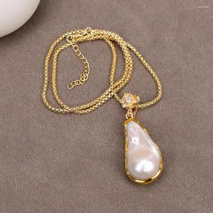 Pendant Necklaces G-G Cultured White Keshi Pearl Gold Plated Big Baroque Fashion Metal Chain Choker Necklace For Women