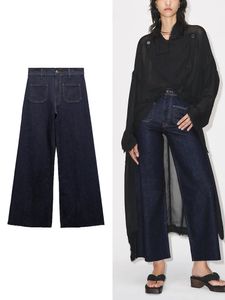 Trafef Womens Highwaisted Jeans Cep Yaması Dekorasyon Fermuar Düğmesi Clre İnce Gevşek Moda Düz 240403