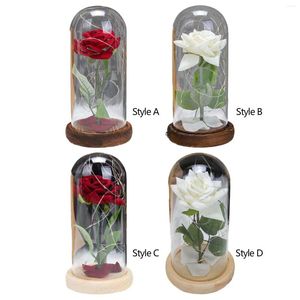 Decorative Flowers Rose Flower In Dome Glass Valentines Day Gifts For Her Decoration I Love You Gift