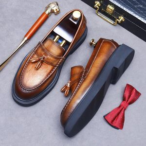 Casual Shoes Italian Style Men's Penny Loafers Genuine Leather Flat Office Wedding Slip On Tassel Dress For Men