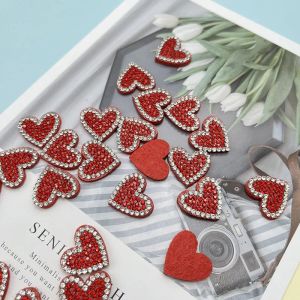 50Pcs 20*19mm Colorful Padded Heart for Clothing Heart Patches Rhinestone DIY Headwear Hair Clips Bow Decor Appliques