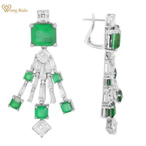 Örhängen Wong Rain Luxury Solid 925 Sterling Silver Emerald High Carbon Diamonds Drop Dangle Earrings Cocktail Fine SMEE sack Partihandel