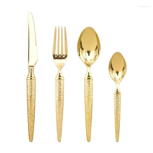 Flatware Sets British Golden Household Cutlery Steak Knife Fruit Dessert Fork Soup Ice Cream Tea Spoon Luxury Tableware