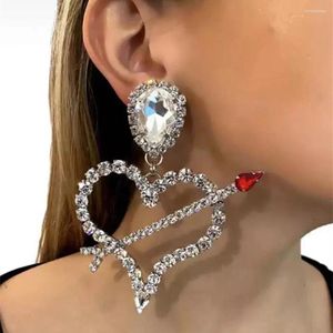 Brincos pendurados moda mais recente feminino exagerado grande coração pingente de cristal brilhante strass jóias casamento nupcial
