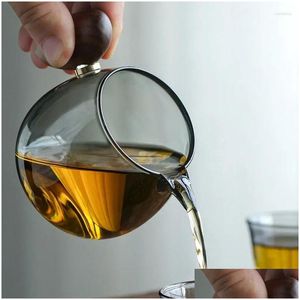 Kubki 300 ml odpornych na ciepło szklaną szklaną herbatę Fair Fair z drewnianym uchwytem Sprawiedliwość Chahai Teacup