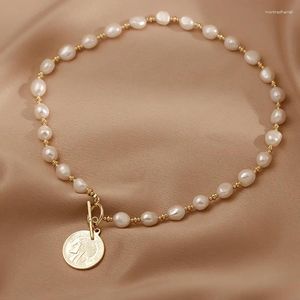 Hängen Natural Big Barock Freshwater Pearl Elegant Gold Coin Portrait Female Pendant Halsband smycken för kvinnliga kedjor födelsedagspresenter