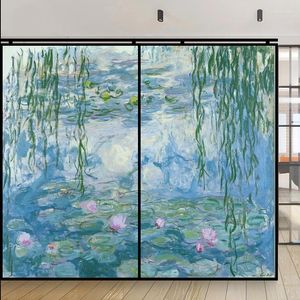 Window Stickers Village Retro Oil Painting Privacy Film Static Cling Art Stained Toilet Home Office Decor Glass