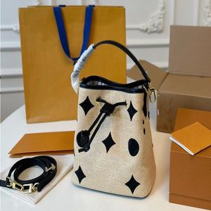 Neono Grass Embroidered Bucket Bag Drawstring Cross Body Shoulder Bag Adjustable Strap Noe Bb Bag Luxury Designer Classic Handbag Embroidere